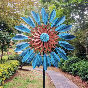 Grote Windspinner Blauw En Koperkleuren Metalen Buitenwindsculpturen Voor Tuinornament Buitentuin Tuin Gazon Decor - Product Image 6