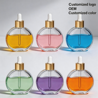 Bouteilles en verre transparentes, plates et rondes, vides, pour huiles essentielles, parfums, huiles capillaires, avec compte-gouttes, 50 ml, 60 ml, 100 ml