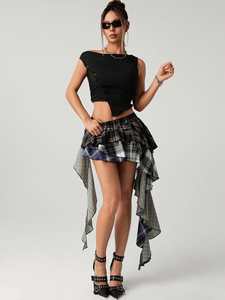 <span class=keywords><strong>Mini</strong></span>-<span class=keywords><strong>jupe</strong></span> taille haute gothique punk patchwork à franges pour femme, style rave, couture irrégulière, bicolore, rétro, <span class=keywords><strong>sexy</strong></span>, plissée - Product Image 4