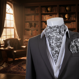 Black and White Shawl Flower Digital Printed Scarf Handkerchief Set - Product Image 3