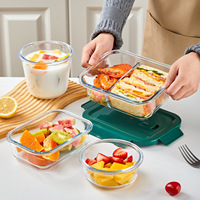 Premium glazen voedselbewaarbak van hoog borosilicaatglas met deksel, magnetronbestendig, verdeeld glazen lunchbox voor kantoor en maaltijdvoorbereiding