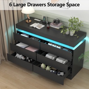 <span class=keywords><strong>Commode</strong></span> double noire avec éclairage LED pour chambre, salle de bain, <span class=keywords><strong>bureau</strong></span> – Rangement de vêtements moderne et luxueux - Product Image 2