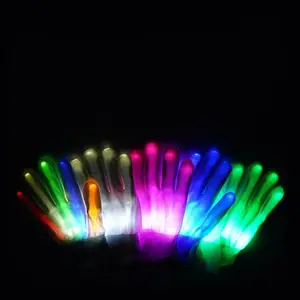 Hot Sell LED 12 Color White Flashing Light up Shows Christmas Cool Fun Toys Gifts Gloves For Teens Finger Gloves