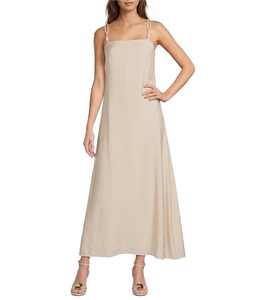 Women's Beige Maxi <b>Slip</b> Dress Minimalist Back Zipper Long Sleeveless Solid Color Breathable Summer Woven Polyester Dress - Product Image 2