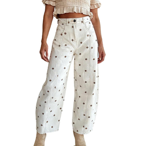 Jeans a Gamba Larga da <span class=keywords><strong>Donna</strong></span> in Cotone 100% con Motivo a Pois, Stile Boyfriend Y2K, Vita Alta, Casual, Collezione 2026 - Product Image 1