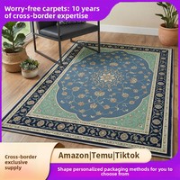 Tapis en velours polyester GHT Bohemian Square à poils ras, épaisseur moyenne, pour salon, canapé, chevet, couloir, salle de bain ; Idéal pour adolescents, livraison directe