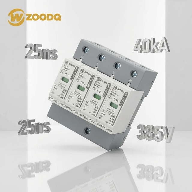 WZOODQ Low Voltage 4 Pole AC Surge Protective Device T2 385V 40kA for Electronic Equipment and Power Distribution System