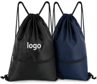 Sac à cordon en polyester uni promotionnel avec logo personnalisé, sac de transport en nylon, sac cadeau, sac de sport, sac à dos
