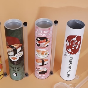 Custom Printed Eco Paper Sushi Slide Tube, Food Grade Pull Out Paper Tube Packaging with Sauce Box for Hand Roll Sushi - Product Image 4