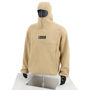 TOPSHOW Custom Logo <b>Oversized</b> 420gsm Heavyweight Zip up <b>Hoodie</b> Soft Warm Quarter Zip Cotton Men <b>Sherpa</b> Fleece <b>Hoodie</b> with Mask - Product Image 1