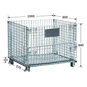 Galvanized collapsible metal steel storage welded wire mesh pallets foldable cage container