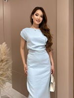 Robe longue élégante pour femme LM R890 vert clair, épaules dénudées, col drapé pliable, taille haute, fente latérale, idéale pour le quotidien et les soirées