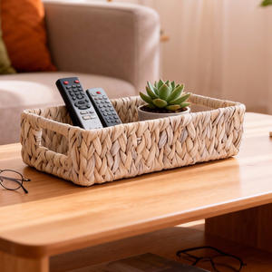 Cesta de almacenamiento tejida a mano, rectangular, blanca, para el hogar, sala de estar, dormitorio, organización de escritorio - Product Image 3