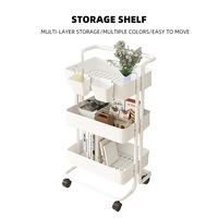 Chariot utilitaire à 3 niveaux avec roulettes pivotantes, poignée en U, étagères surélevées, chariot de rangement pour le bureau