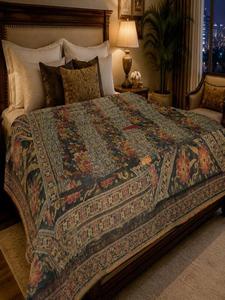 Indian Handmade Cotton Kantha Quilt Reversible Block Print Bedspread Soft <b>Quilted</b> Blanket Vintage Bohemian Home Decor <b>Bedding</b> - Product Image 3