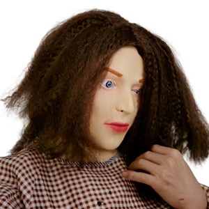 <span class=keywords><strong>Masque</strong></span> en <span class=keywords><strong>latex</strong></span> <span class=keywords><strong>réaliste</strong></span> de visage humain <span class=keywords><strong>avec</strong></span> <span class=keywords><strong>cheveux</strong></span> bouclés et volumineux, expression rigide, thème amusant et pétillant, masques d'Halloween pour accessoires de mascarade - Product Image 2