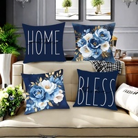 Housses de coussin décoratives Kongyu Home Textiles à motif floral bleu avec lettres, ensemble de housses de coussin pour salon, canapé, chaise