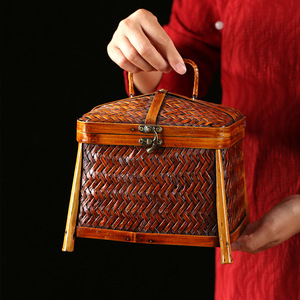 Handmade <b>Bamboo</b> Woven Tea Storage Box Rectangle Chinese Zen Style Living Room Storage Basket Food <b>Container</b> - Product Image 3