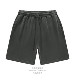 Pantalones Cortos Casuales de Felpa 100% Algodón para Hombre, Lavado Intenso, 450G, Color Sólido, Cintura Elástica con Cordón, Bermuda Transpirable de Punto - Product Image 4