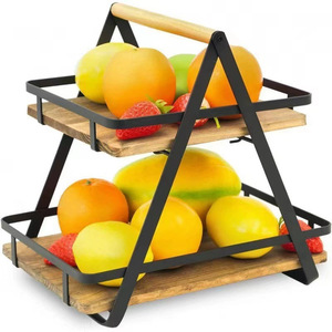 ชั้นวางของในครัวเหล็กและไม้ 2 ชั้น สำหรับจัดระเบียบผลไม้ ผัก ขนมขบเคี้ยว ขนมอบ และของใช้จำเป็นในชีวิตประจำวัน - Product Image 3