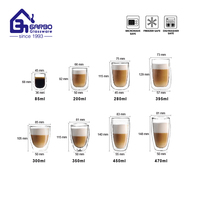 Tasses à café en verre à double paroi Garbo 250 ml - Design élégant pour latte, cappuccino, expresso et boissons chaudes/thé, compatibles lave-vaisselle [2 tasses]