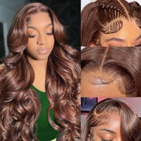 Perruque Lace Frontale HD 13x4 en Cheveux Humains Brun Chocolat Coloré, Ondulée, Pré-épilée, avec Baby Hair, Sans Colle