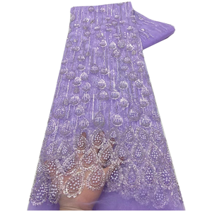 NI.AI高品质串珠蕾丝面料奢华蕾丝面料花式薄纱亮片面料珍珠婚纱 - Product Image 6