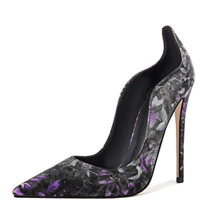 Zapatos de Tacón Alto y Fino con Estampado Floral para Mujer, Zapatos de Vestir con Punta en Pico, Ajuste Amplio, Corte Especial, Talla Grande 47 - Product Image 1