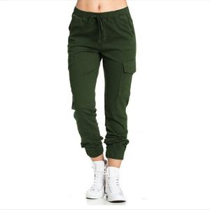 Pantalones Cargo para Mujer con Cuatro Bolsillos, Cintura Elástica con Cordón, Pantalones Casuales Deportivos con Dobladillo Elástico - Product Image 6