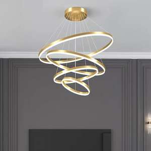 Lustres Suspendus au Design Moderne Simple Éclairage Led Lumières Pendentif Anneau en Cercle d'Or - Product Image 2