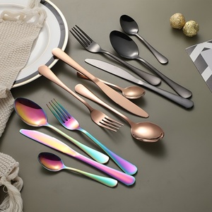 Ensemble de couverts en acier inoxydable de luxe pour restaurant, poli miroir, fourchette, cuillère, couteau, argenté, pour mariage - Product Image 1