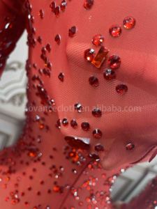 Novance ชุดราตรี Y2508สำหรับผู้หญิง,ชุดเดรสตาข่ายสีแดงกุหลาบขนนกหรูหราแวววาวคริสตัล Rochii De <span class=keywords><strong>Seara</strong></span> - Product Image 4