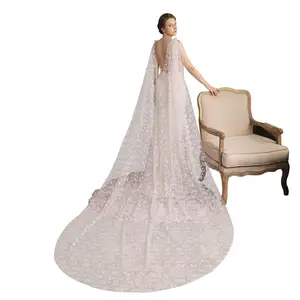 V827 Delicate Wedding Bridal Cathedral Veil One-Layer Tulle Printed Daisy Butterflies Double Shoulder Marriage Bride White Veil