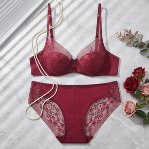 Conjunto de Lencería Elegante de 2 Piezas para Mujer, Talla Grande, con Sujetador con Aros y Braguitas de Cintura Media, en Encaje Floral, Venta al Por Mayor - Product Image 2
