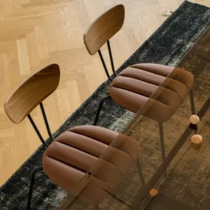 Ücretsiz örnek Modern deri sandalye yemek sandalyesi kumaş yastık yuvarlak koltuk ile geri ve ahşap Metal bacaklar mutfak restoran