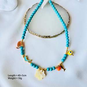 Collar de piedra natural de Frisbee de colores, collar de Ojos de acero inoxidable, collar de cuentas de perlas naturales de agua dulce - Product Image 5