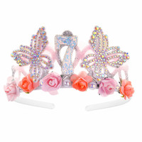 Serre-tête en plastique fait main SuPoo pour le 2e anniversaire - Couronne de fleurs, diadème de princesse pour filles, décorations mignonnes pour fête d'anniversaire de 2 ans