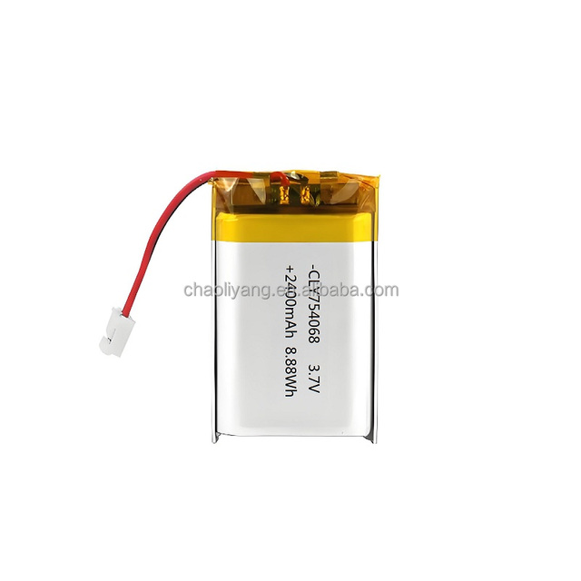 Rechargeable Solid State Lithium Polymer Battery 3.7V 2400mAh Ultra Thin Lightweight Model 754068