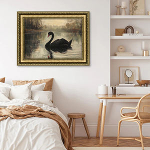 Peinture à l'huile Vintage classique cygne noir sur le <span class=keywords><strong>lac</strong></span> brumeux ferme sombre Art mural téléchargement numérique imprimable Black Swan Wall Art - Product Image 6