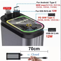 Pengisi Daya Mobil 4 in 1 Retractable 120W dengan Kabel USB C Lightning Starlight di Atap Mobil Pengisian Cepat untuk Ponsel IPhone Samsung