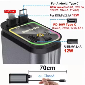 Chargeur de voiture rétractable 4 en 1 120W avec câble USB C <span class=keywords><strong>Lightning</strong></span> Starlight pour charge rapide sur le toit de la voiture pour les téléphones <span class=keywords><strong>iPhone</strong></span> Samsung - Product Image 6