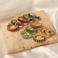 Bague unisexe tendance en laiton plaqué or 18 carats avec pierres précieuses multicolores, style bohème, pour mariage, anniversaire, fête ou usage quotidien
