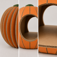Maison pour chat en carton ondulé en forme de citrouille, griffoir à deux niveaux, grotte intérieure pour chat avec boule suspendue