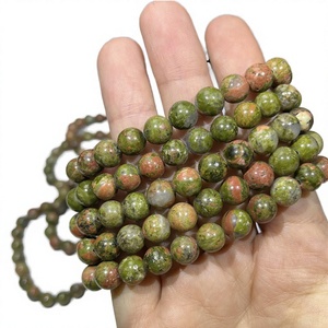 Natural Unakite Polished Gemstone Round Bead Stretch <b>Bracelet</b> for <b>Healing</b> Meditation-AAMEENA AGATE Gujarat - Product Image 2