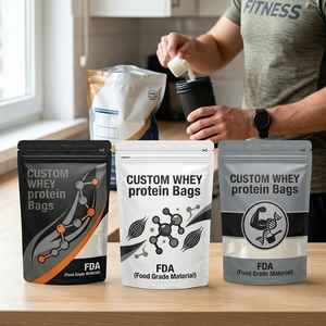 Food-Grade Mylar Custom Logo Metallic Protein Pouches Moisture-Proof Resealable Stand Up <b>Bags</b> for Gym Fitness Supplements - Product Image 2