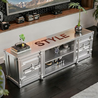 Meuble TV en fer de style industriel avec rangement pour salon, table basse et mur de fond TV, origine Fujian