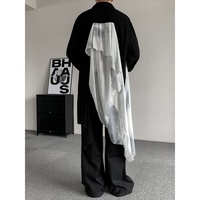 Chemise décontractée pour homme à manches longues, coupe ample, style streetwear, imprimé encre asymétrique irrégulier, chemise tendance pour homme