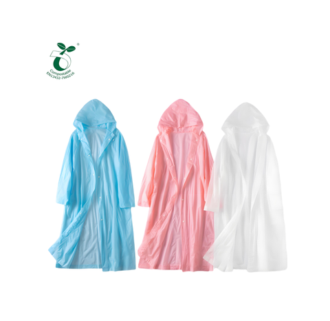 Waterproof Windproof PLA Raincoat Long-Lasting Compostable for Poncho with Buttons for Men Women Girls for Outdoor Activities
