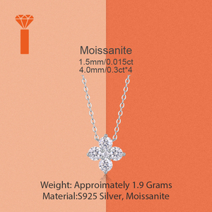 Collana con Ciondolo a Quadrifoglio in Moissanite, Design Trendy ed Estetico, <span class=keywords><strong>Argento</strong></span> <span class=keywords><strong>925</strong></span> N13597 con Certificato GRA, Placcato in Rodio, Collana Statement per Donna - Product Image 3