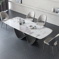 Table à manger Dareko Luxury 8 Word Design, design moderne, base rectangulaire en forme de papillon, 6/8/10 places, en pierre frittée, mobilier pour la maison